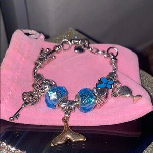 Silver Charm Bracelet with Blue Accents